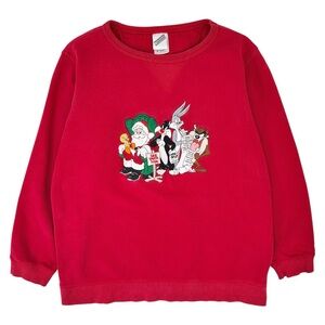 1990s Y2K Authentic Vintage Warner Bros Red Looney Tunes Christmas Sweatshirt